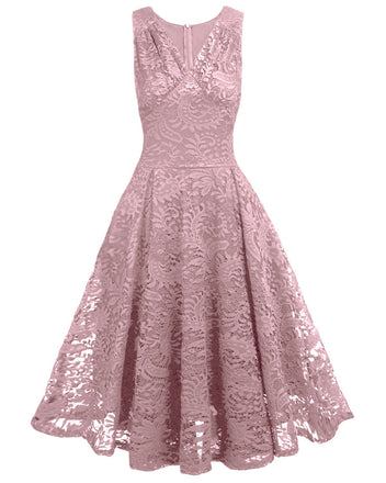 Rosa 1950ER SPITZE BLUMEN SWING KLEID
