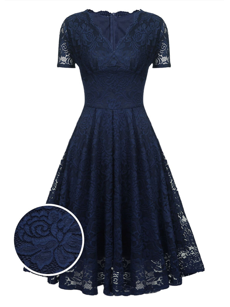1950ER V-AUSSCHNITT SPITZEN SWING KLEID