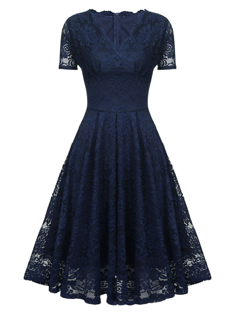1950ER V-AUSSCHNITT SPITZEN SWING KLEID