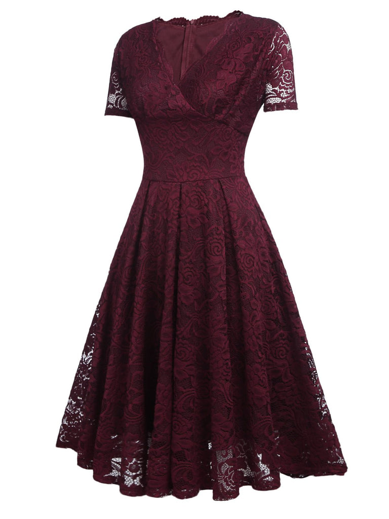 1950ER V-AUSSCHNITT SPITZEN SWING KLEID