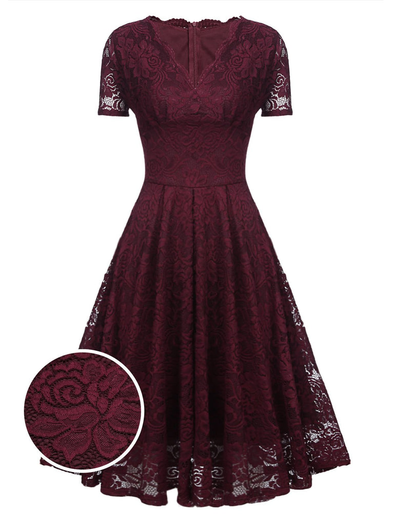 1950ER V-AUSSCHNITT SPITZEN SWING KLEID