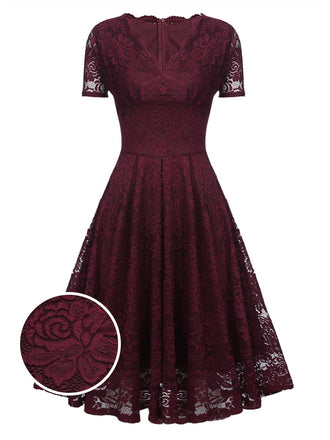 1950ER V-AUSSCHNITT SPITZEN SWING KLEID