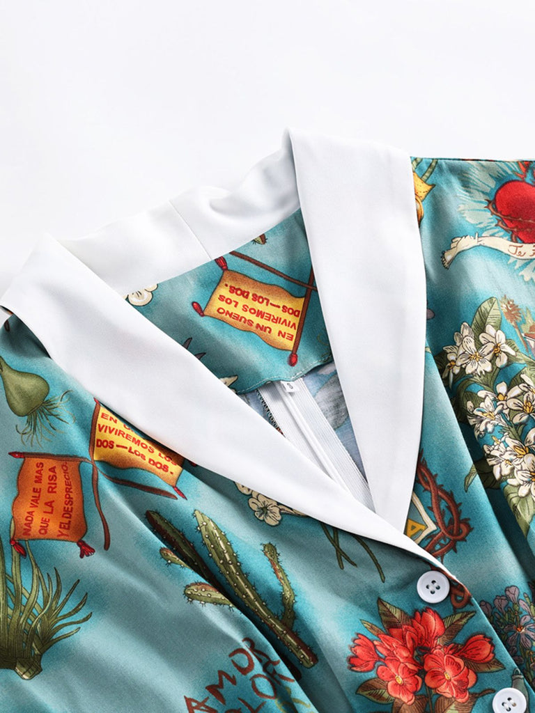 1950ER BLAU KURZARM SWIGN KLEIDER