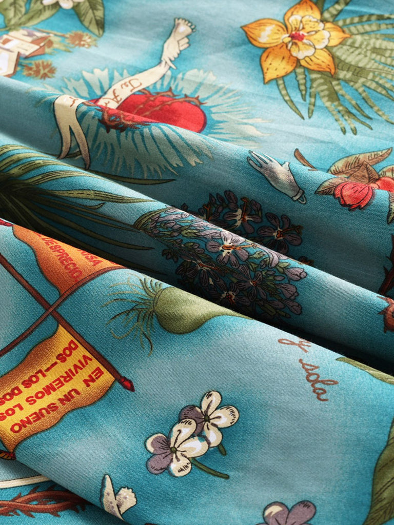 1950ER BLAU KURZARM SWIGN KLEIDER