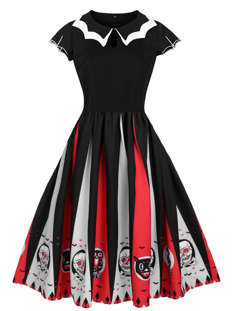 HALLOWEEN SCHÄDEL EULEN PATCHWORK KLEID
