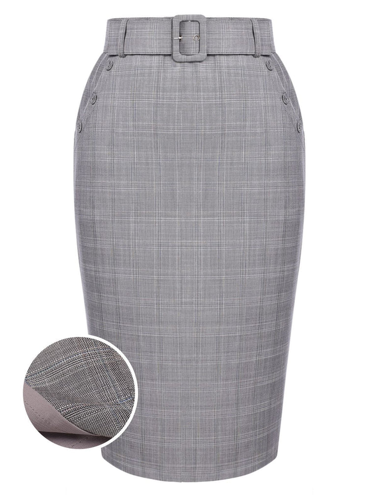 GRAUER PLAID ROCK MIT GÜRTEL