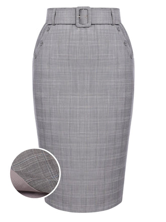 GRAUER PLAID ROCK MIT GÜRTEL