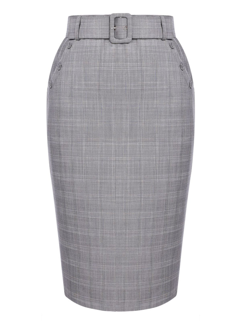 GRAUER PLAID ROCK MIT GÜRTEL