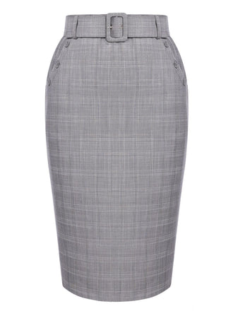 GRAUER PLAID ROCK MIT GÜRTEL