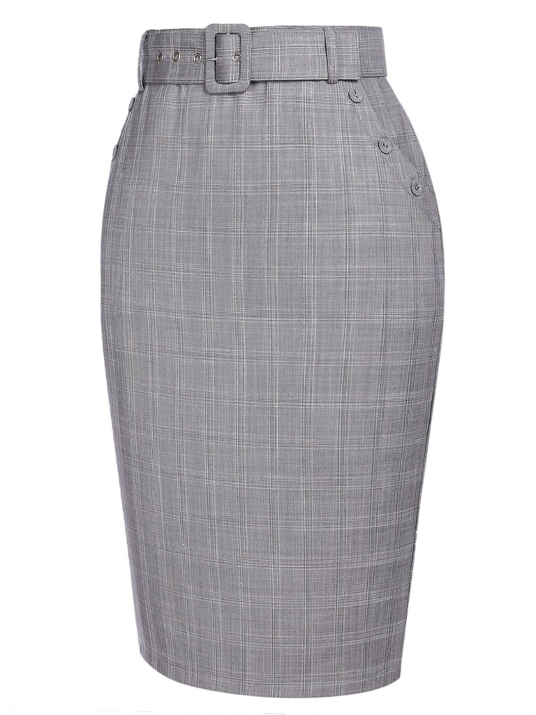 GRAUER PLAID ROCK MIT GÜRTEL