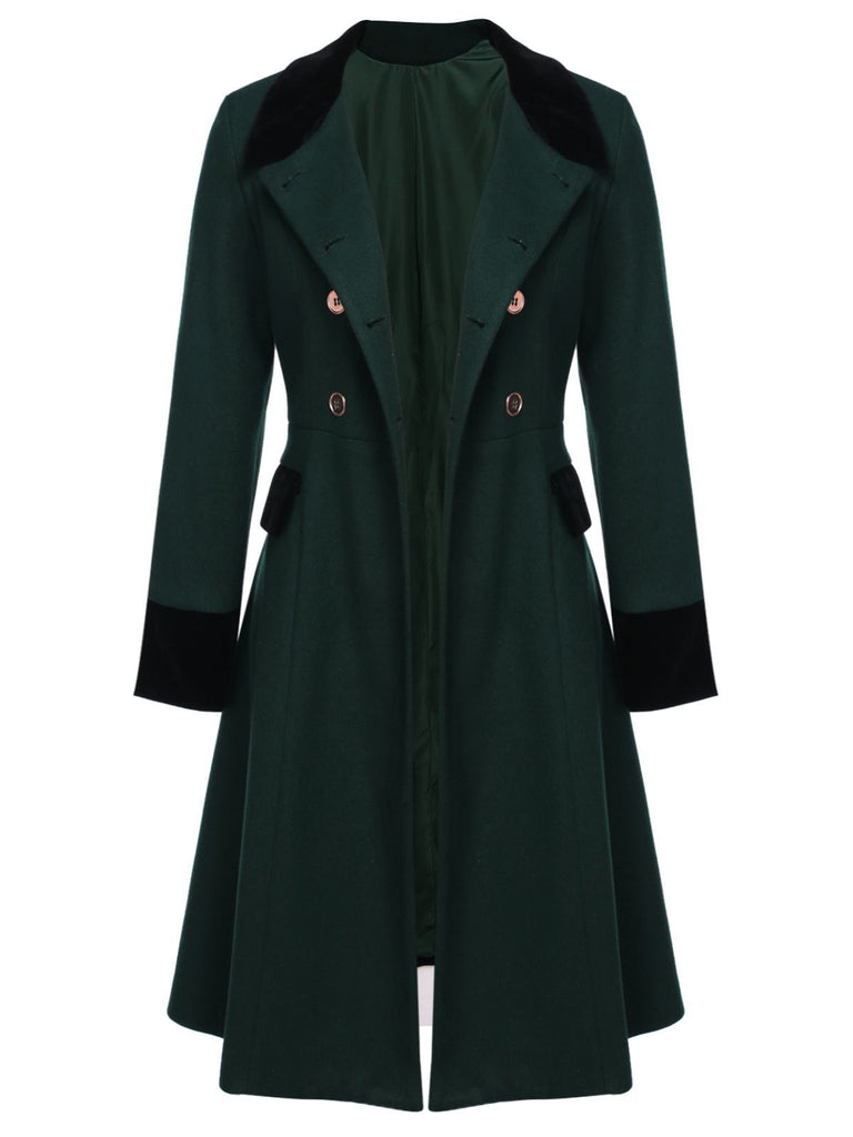 Dunkelgrün Einfarbiger Mantel Mit Knöpfen