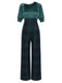 Grün 1930er Karo Patchwork Puff Jumpsuit