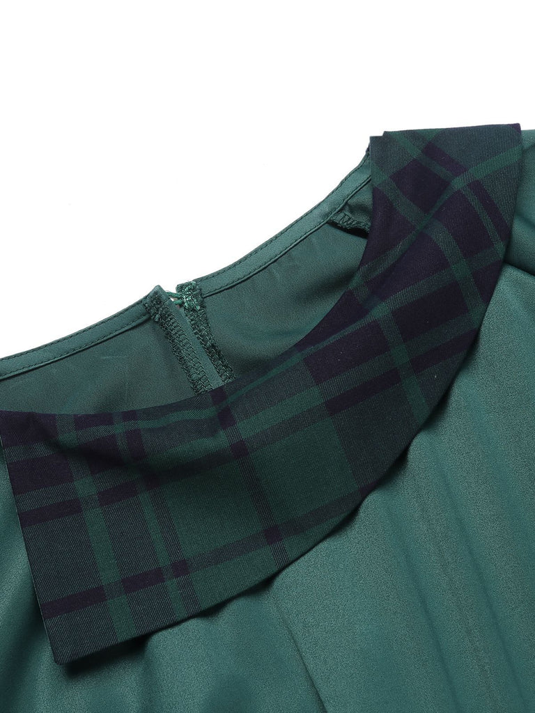 Grün 1930er Karo Patchwork Puff Jumpsuit