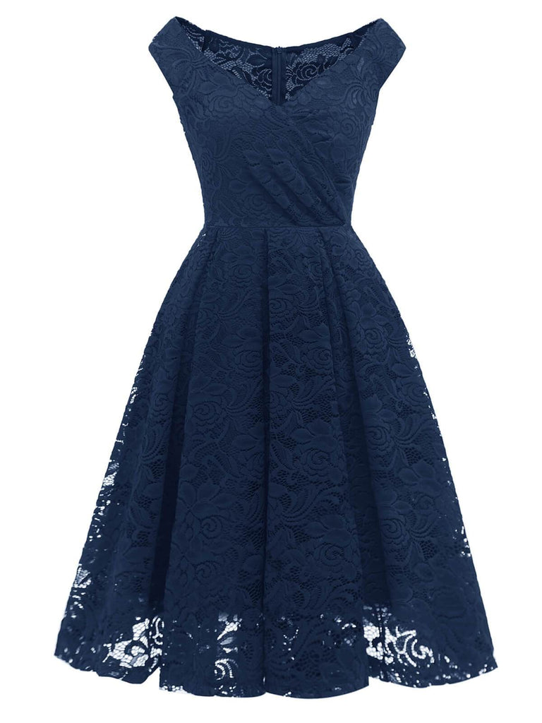 1950ER BLUMEN V-AUSSCHNITT SPITEN SWINGKLEID
