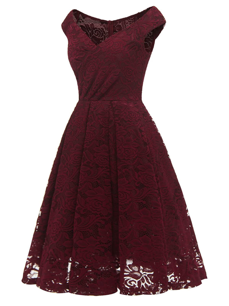 1950ER BLUMEN V-AUSSCHNITT SPITEN SWINGKLEID