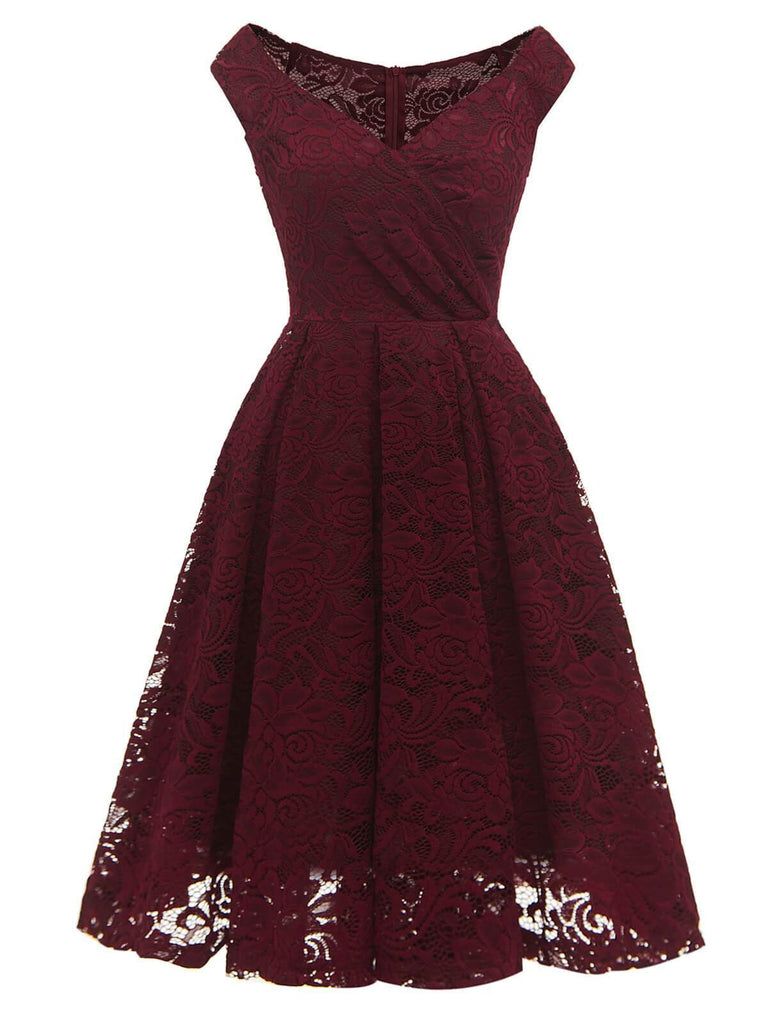 1950ER BLUMEN V-AUSSCHNITT SPITEN SWINGKLEID