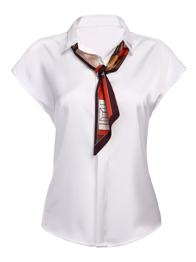 2PCS weiße feste Bluse & grauer Bleistiftrock