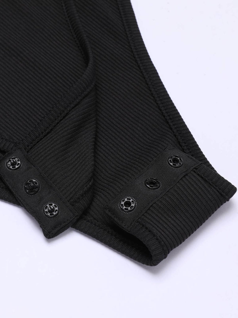 SCHWARZER VINTAGE-BODY MIT BLUMEN V-AUSSCHNITT