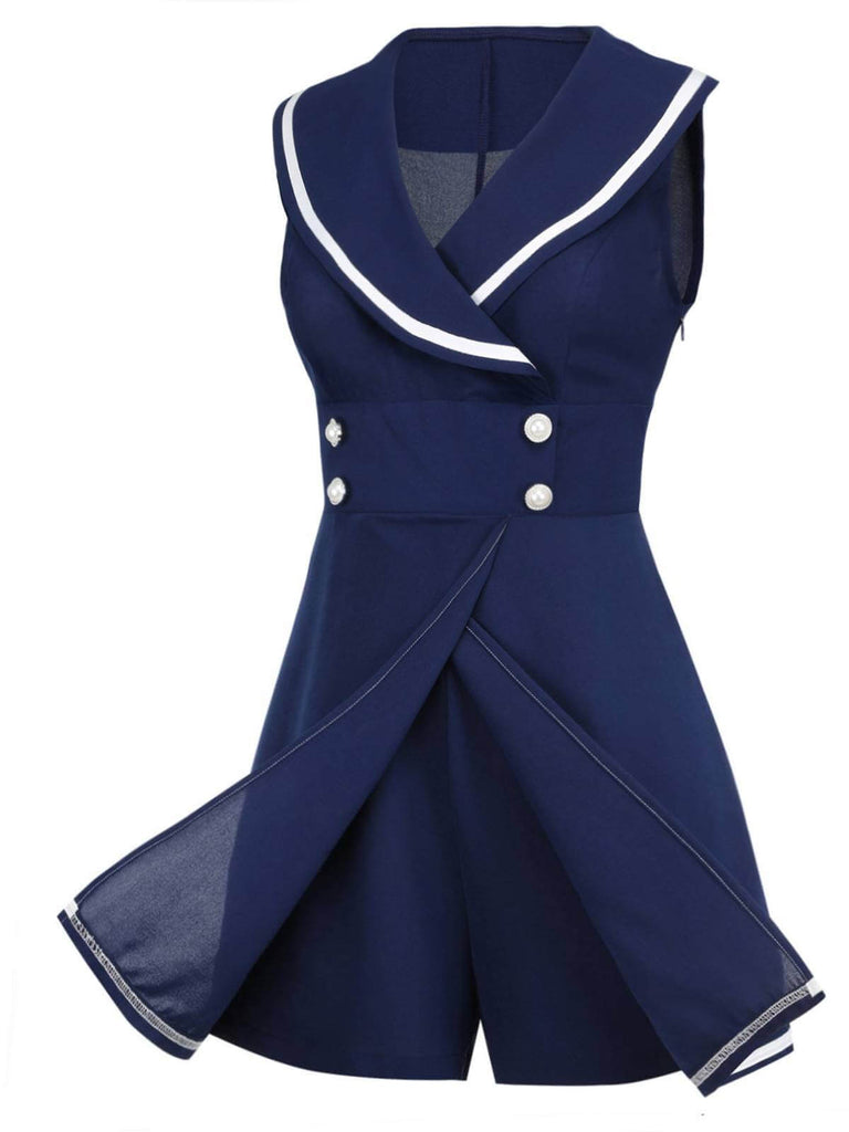 [Vorverkauf] Marineblau 1950er Matrosen-Kragen Romper