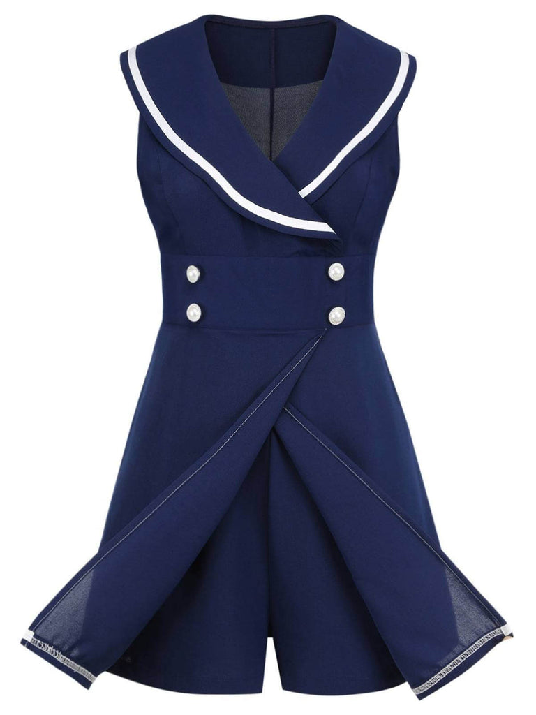 [Vorverkauf] Marineblau 1950er Matrosen-Kragen Romper