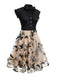 [Übergröße] Schwarz 1950er Schmetterling Patchwork Vintage Kleid