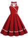 1950ER SOLIDES HALBKRAGENAUSSCHNITT SWING KLEID