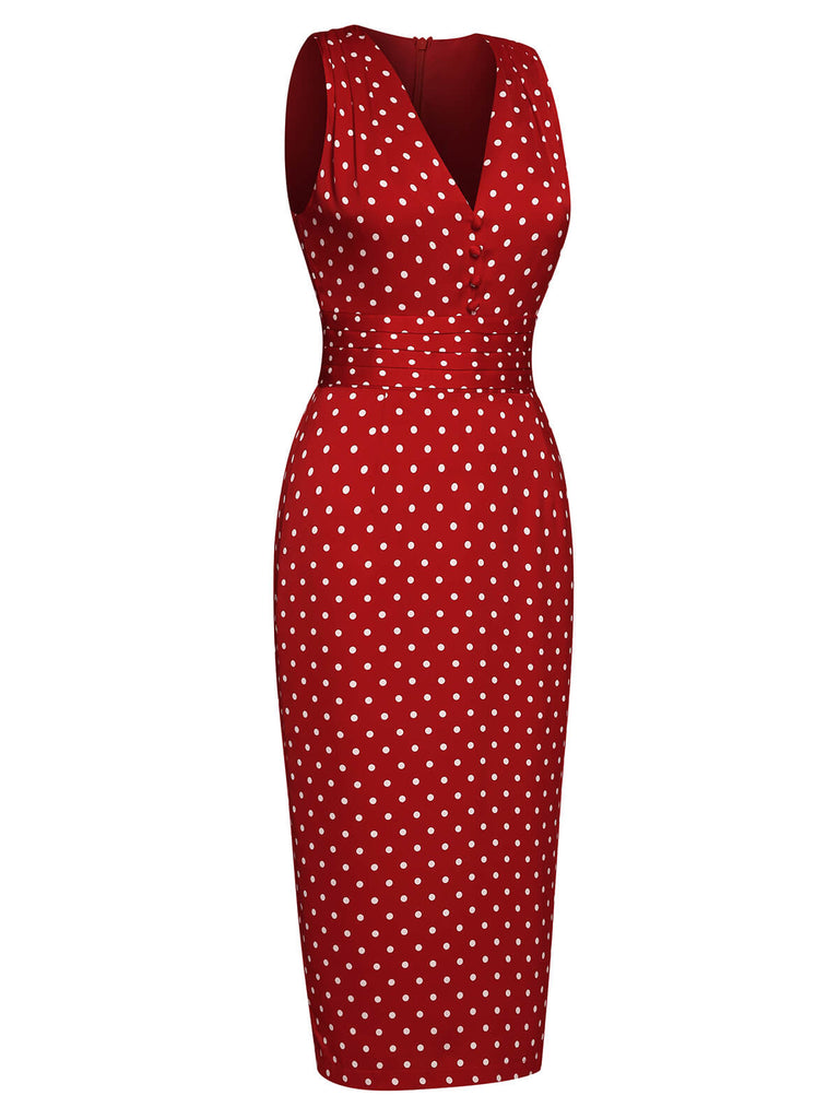 1960er Rot Gepunktetes Bleistiftkleid