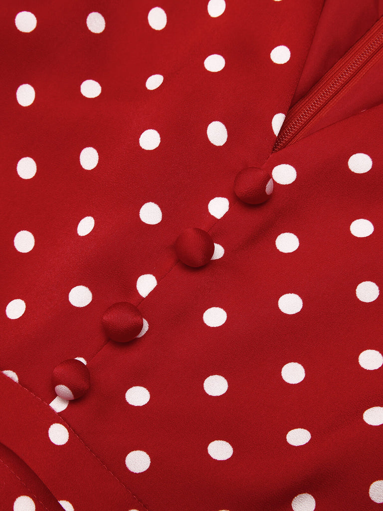 1960ER ROTE PUNKTE BLEISTIFTKLEID MIT V-AUSSCHNITT
