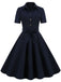 MARINEBLAUES SWING-KLEID MIT EINFARBIGEM GÜRTEL