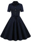MARINEBLAUES SWING-KLEID MIT EINFARBIGEM GÜRTEL