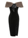2PCS Schwarz 1960er Solide Kleid & Plüsch Kap
