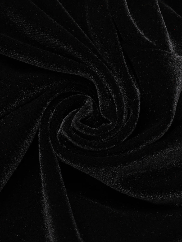 2PCS Schwarz 1960er Solide Kleid & Plüsch Kap