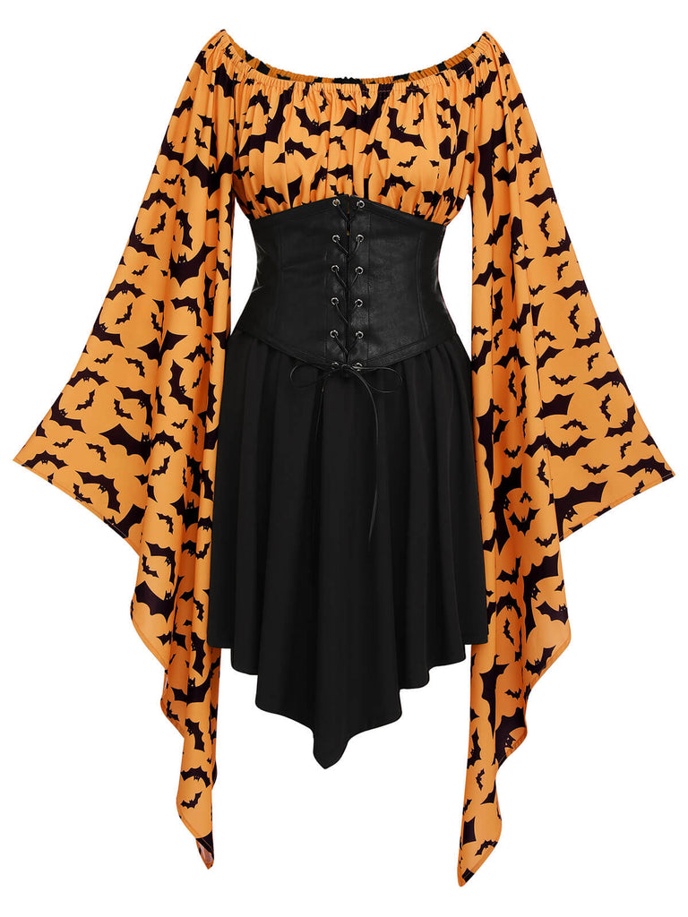 Schwarz 1950er Halloween Gothic Fledermaus Empire Taille Kleid