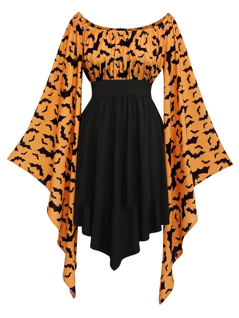 Schwarz 1950er Halloween Gothic Fledermaus Empire Taille Kleid