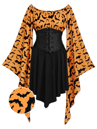 Schwarz 1950er Halloween Gothic Fledermaus Empire Taille Kleid