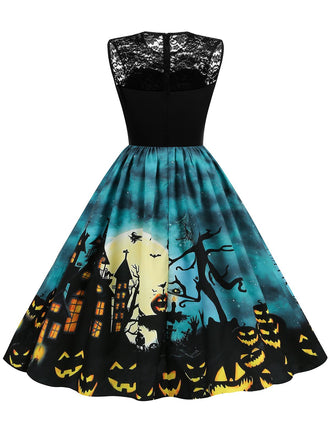 BLAUES HALLOWEEN SPITZEN PATCHWORK KLEID
