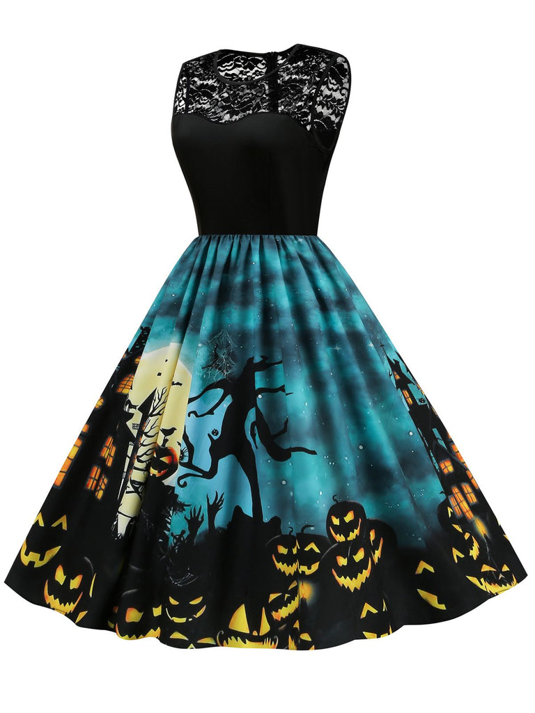BLAUES HALLOWEEN SPITZEN PATCHWORK KLEID