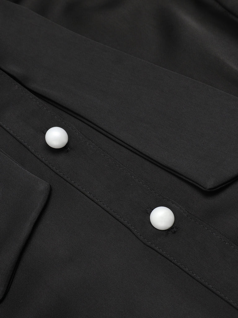 2PCS 1950er Beetlejuice Kostüm Schwarz Rüschenärmel Bluse & Streifen Straps Rock