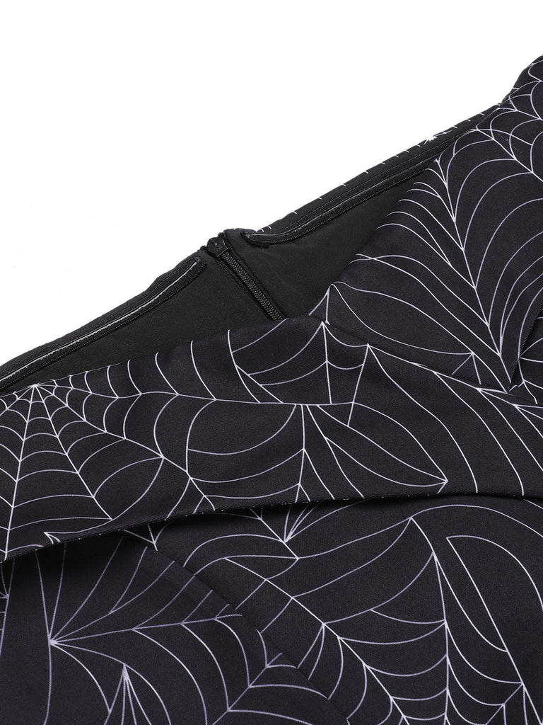 [Vorverkauf] Schwarz 1960er Halloween schulterfreies Spinnennetz Kleid
