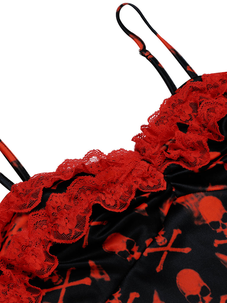 GOTHIC SCHWARZEM SCHÄDEL SPITZEN RIEMEN KLEID