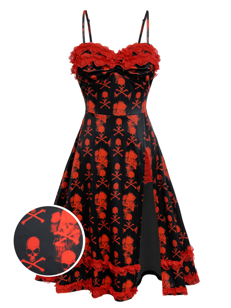 GOTHIC SCHWARZEM SCHÄDEL SPITZEN RIEMEN KLEID