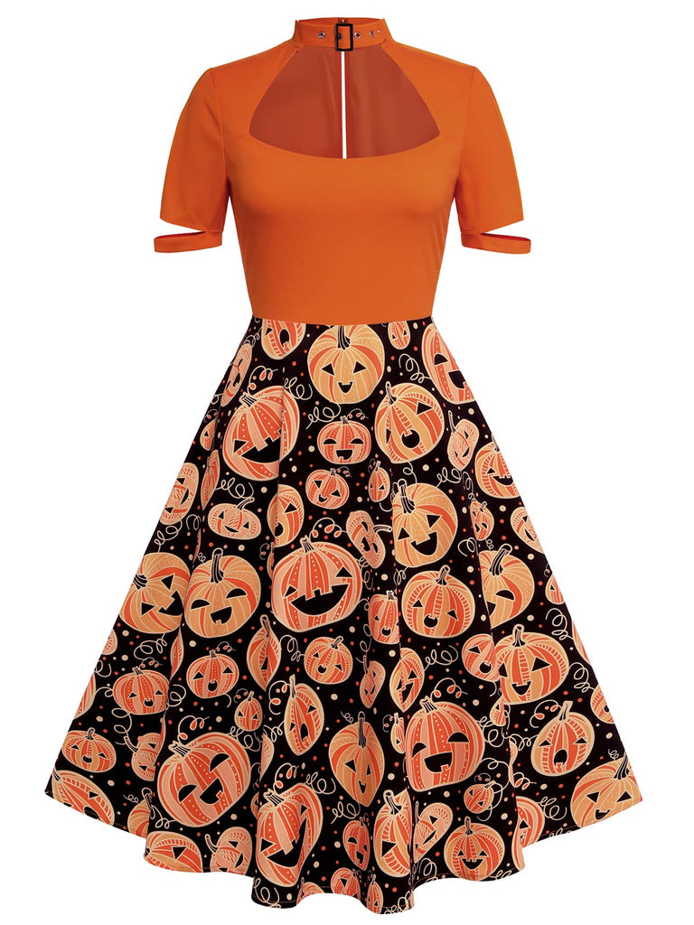 Orange 1950er Halloween Kürbis Swing Kleid