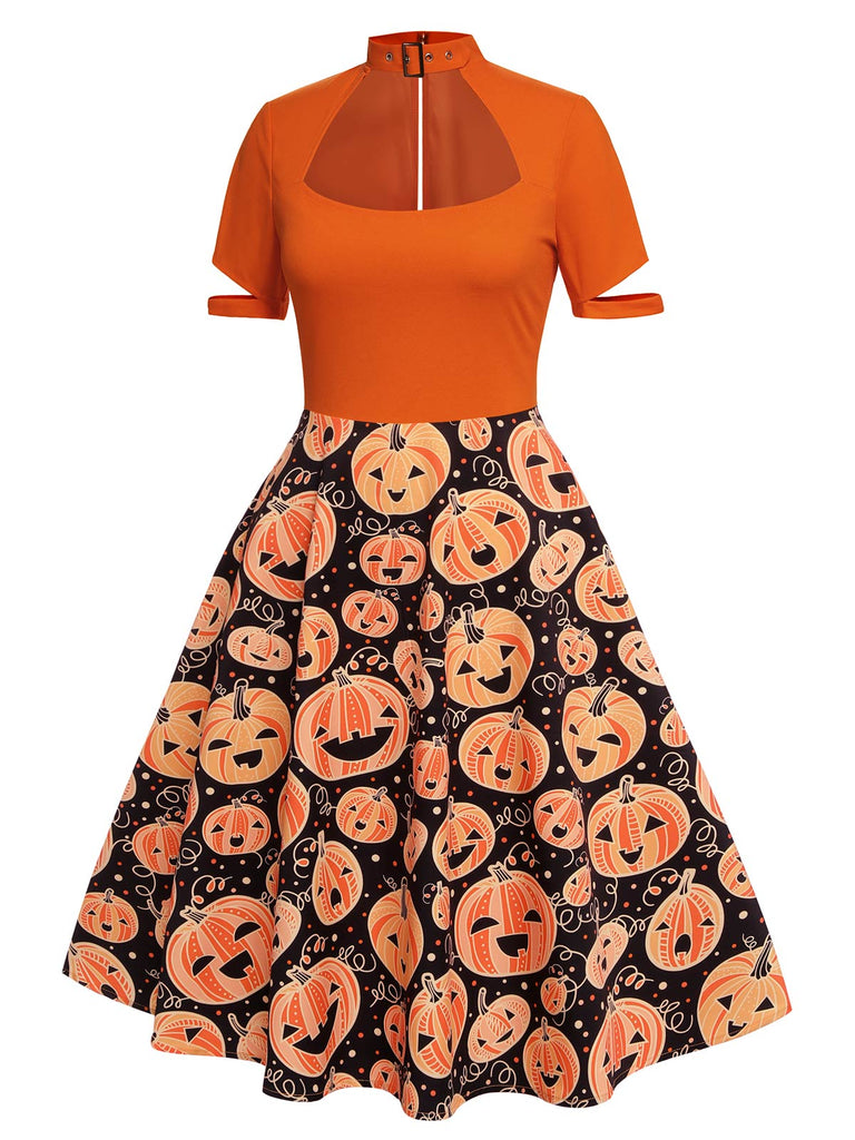 Orange 1950er Halloween Kürbis Swing Kleid
