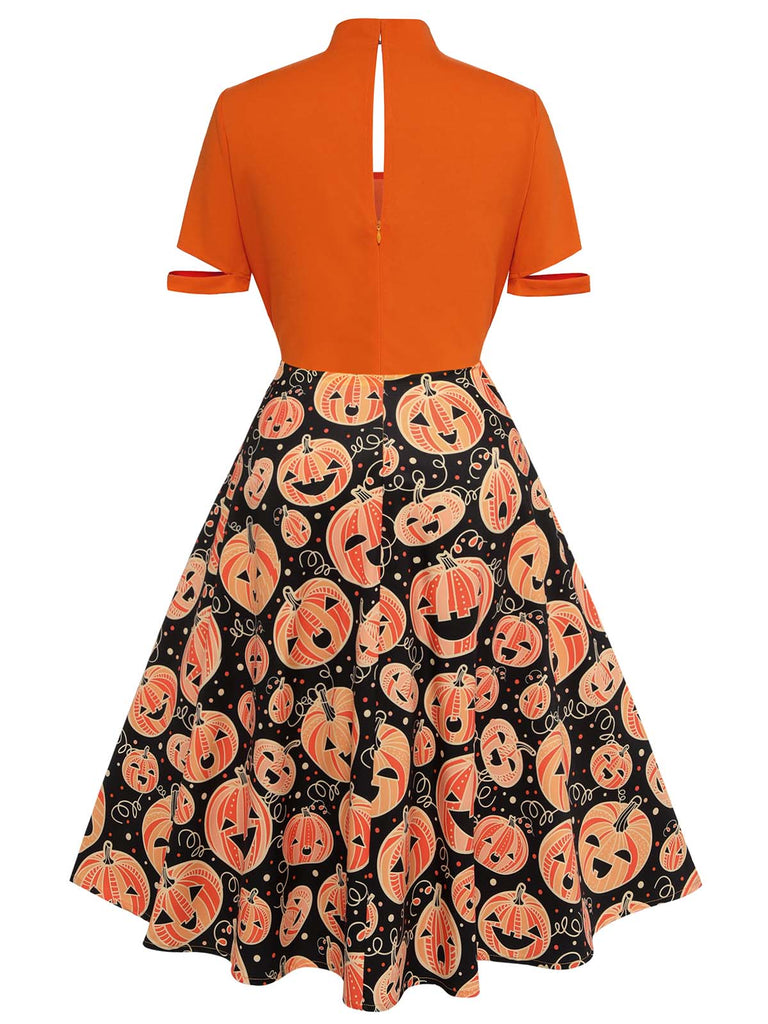 Orange 1950er Halloween Kürbis Swing Kleid