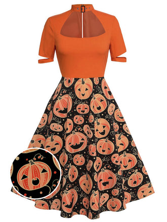 Orange 1950er Halloween Kürbis Swing Kleid