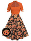 Orange 1950er Halloween Kürbis Swing Kleid