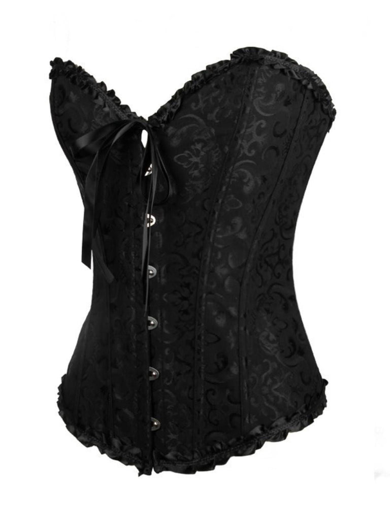 Schwarz Steampunk Gothic Spitze Überbrust Korsett