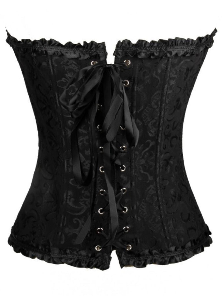 Schwarz Steampunk Gothic Spitze Überbrust Korsett