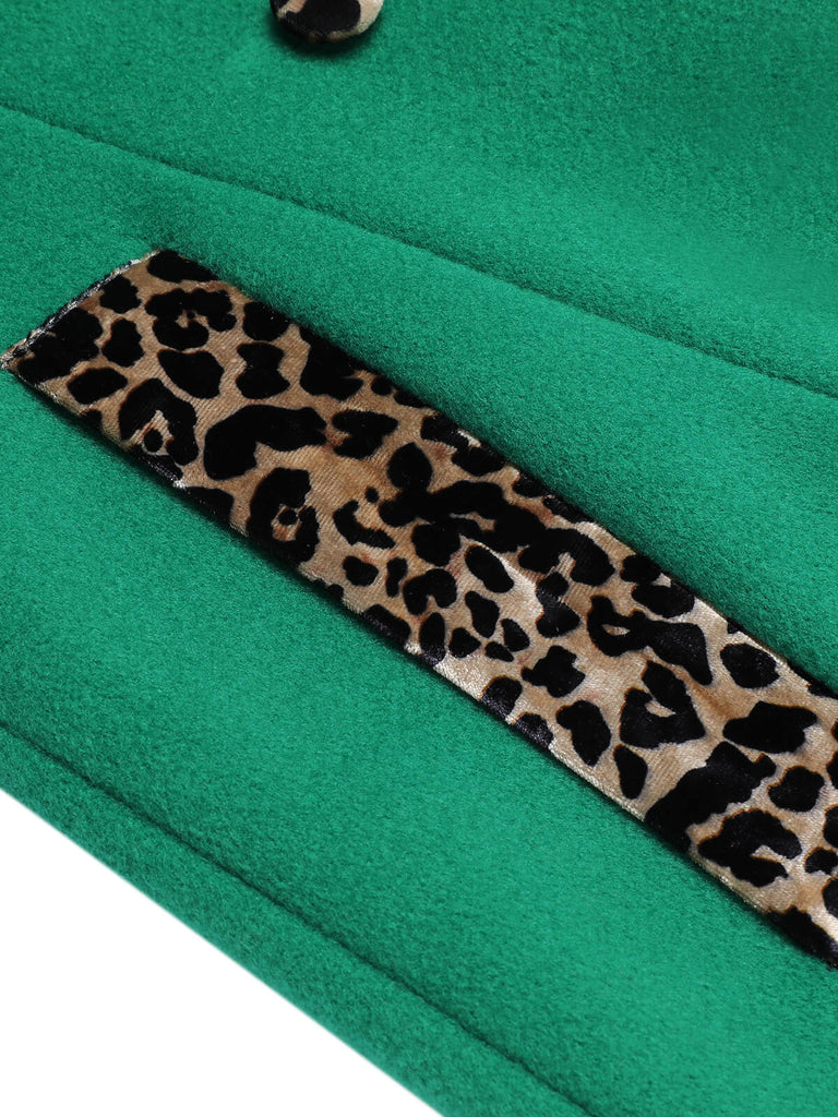 Grün 1940er Leopard Patchwork Knopf Mantel