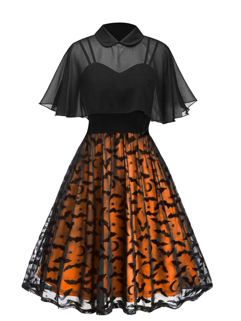 1950er Halloween Fledermaus Kostüm Riemen Patchwork Kleid & Umhang